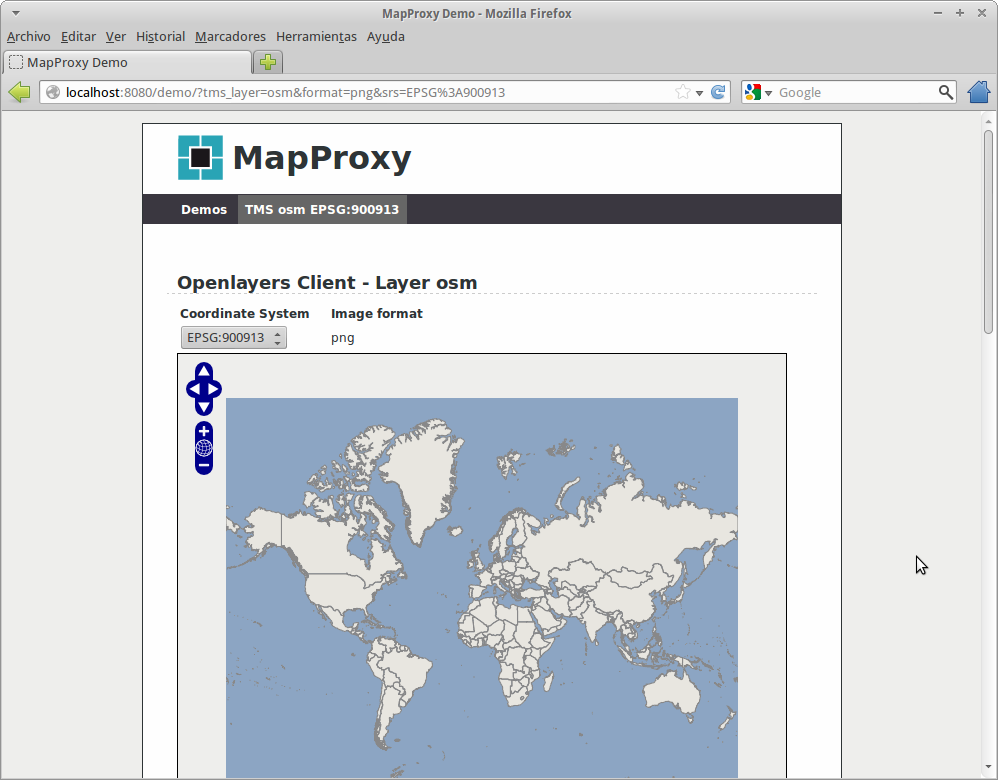 Interfaz de demostración de MapProxy